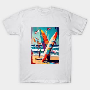 Surfers at a beach at the french atlantic coast T-Shirt